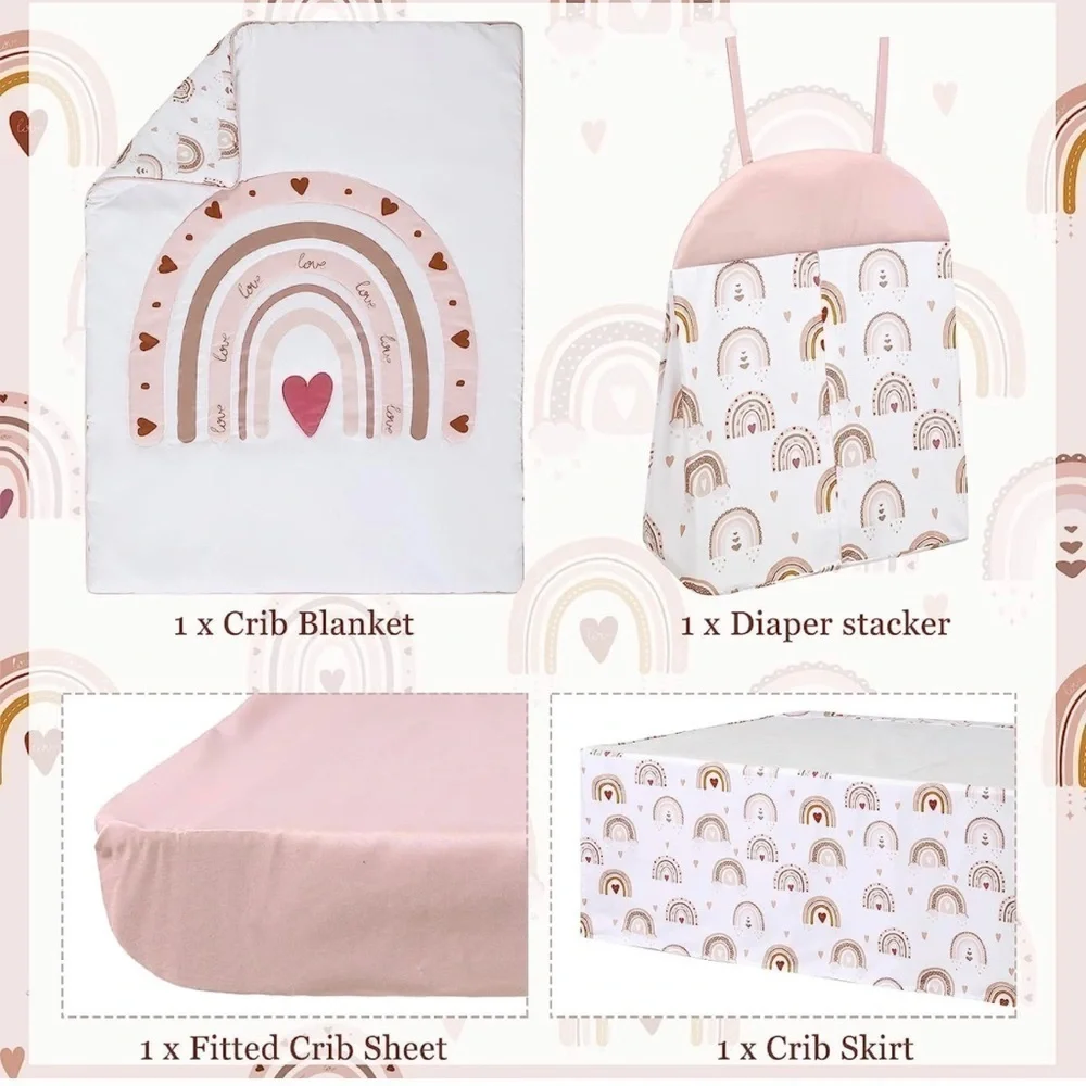 New 4 Pieces Boho Rainbow Crib Bedding Set Neutral Nursery Bedding - Picture 3 of 5